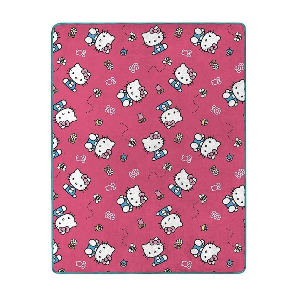Hello Kitty Sweet Bug Throw Blanket NEW Silk Soft Touch 46" X 60" Pink Bows Bees